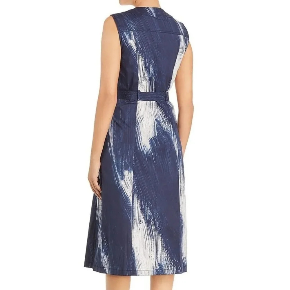 Donna Karan NY Womens Sleeveless Dress Size S Blue Button Down Casual Chic Print - Picture 2 of 6